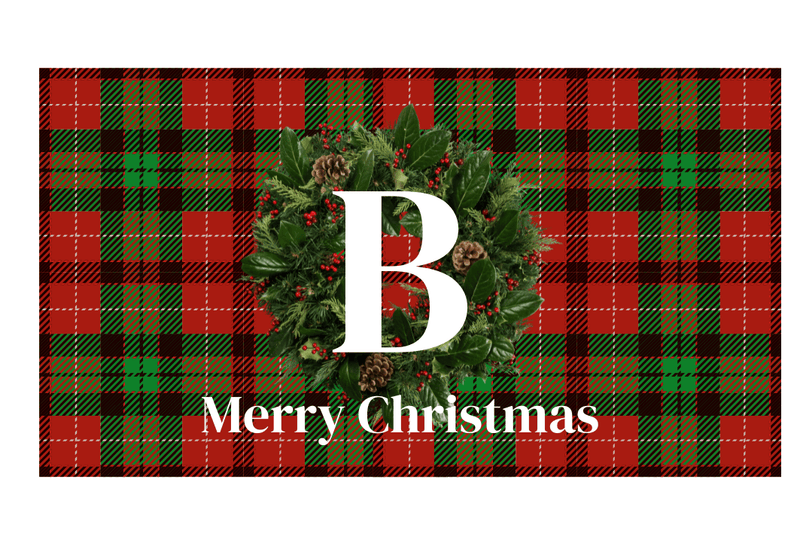 Christmas Mat Wreath Design on Tartan - Adoremat