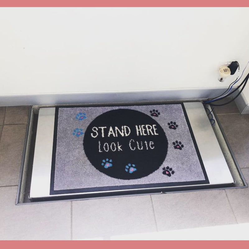 Scales Mat 60x90- "Stand Here, Look Cute" Great for Vet Clinics (SCALES NOT INCLUDED!) - Adoremat